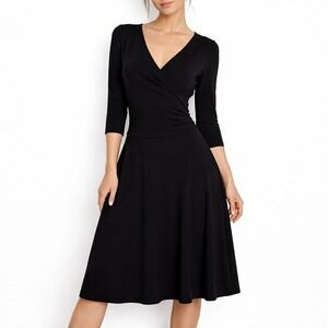 City Triangles Black Wrap Midi Dress Medium Stretch Timeless Minimalist Classic